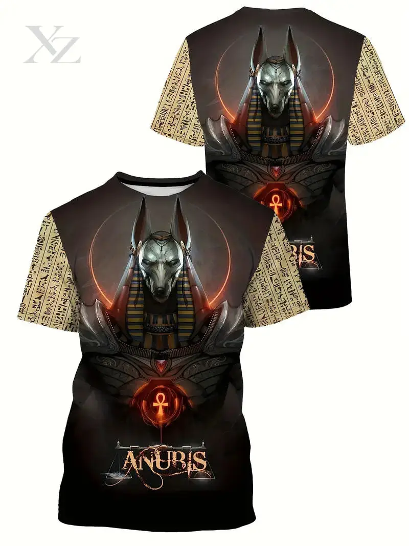 Premium 3D Print Anubis Pattern T-Shirts for Men and Women – Egypt Street Trend Unisex Short Sleeve Top, Oversized Summer