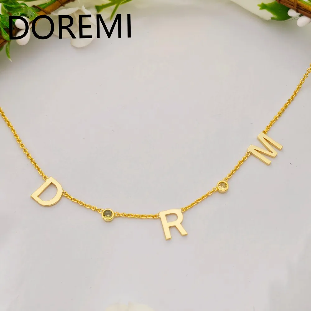  DOREMI Custom 9mm Plain Letter Necklace With 12 Birthstone Choices Personalized Fashion Jewelry Gift Box Birthday Gift Necklace