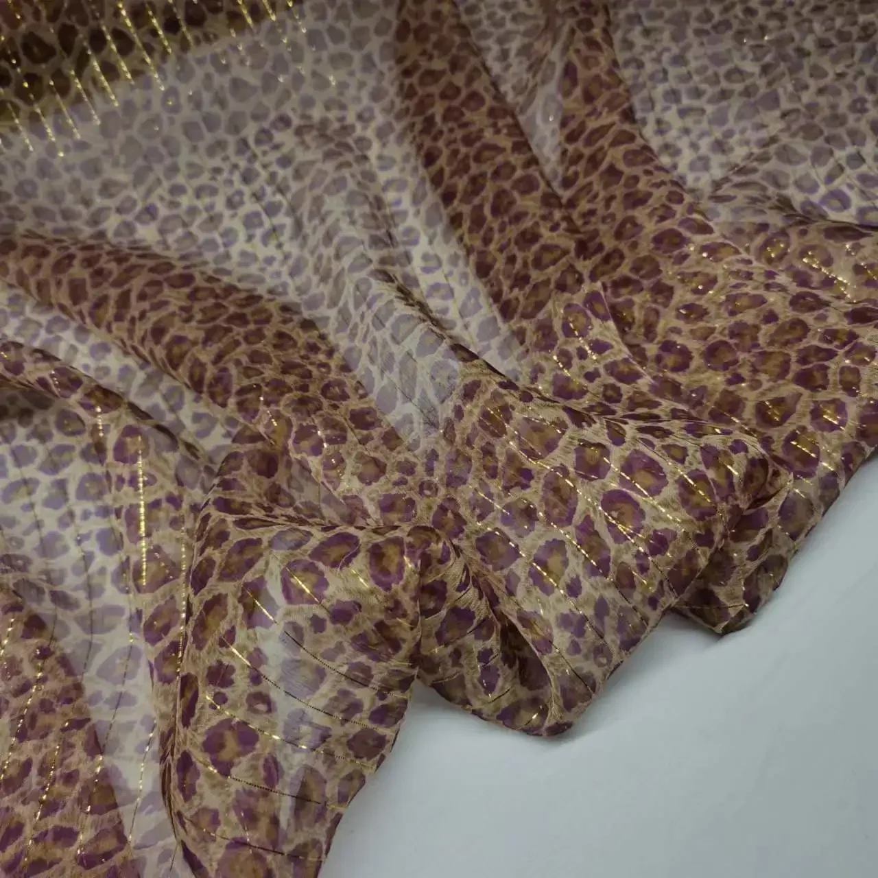 Silk Dress Shimmer Georgette Chiffon Leopard Pattern Metallic Jacquard Shiny Thin Fabric For Scarf