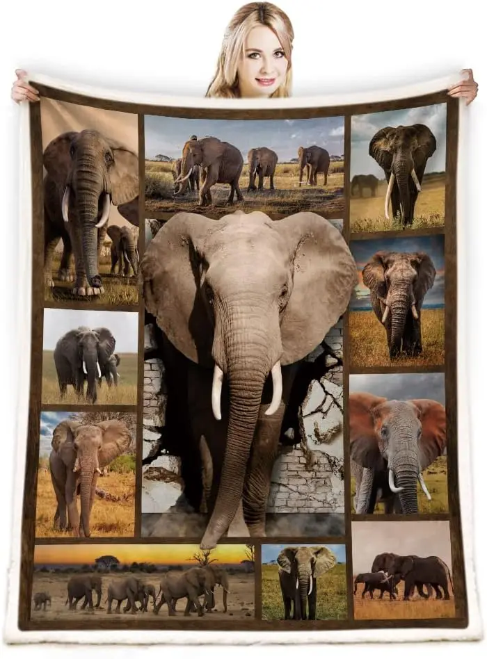 Elephant Blanket Wild Elephant Gifts for Friend Throw for Couch Bed Sofa Travel Animal Lover Blanket Soft Plush  picnic blanket