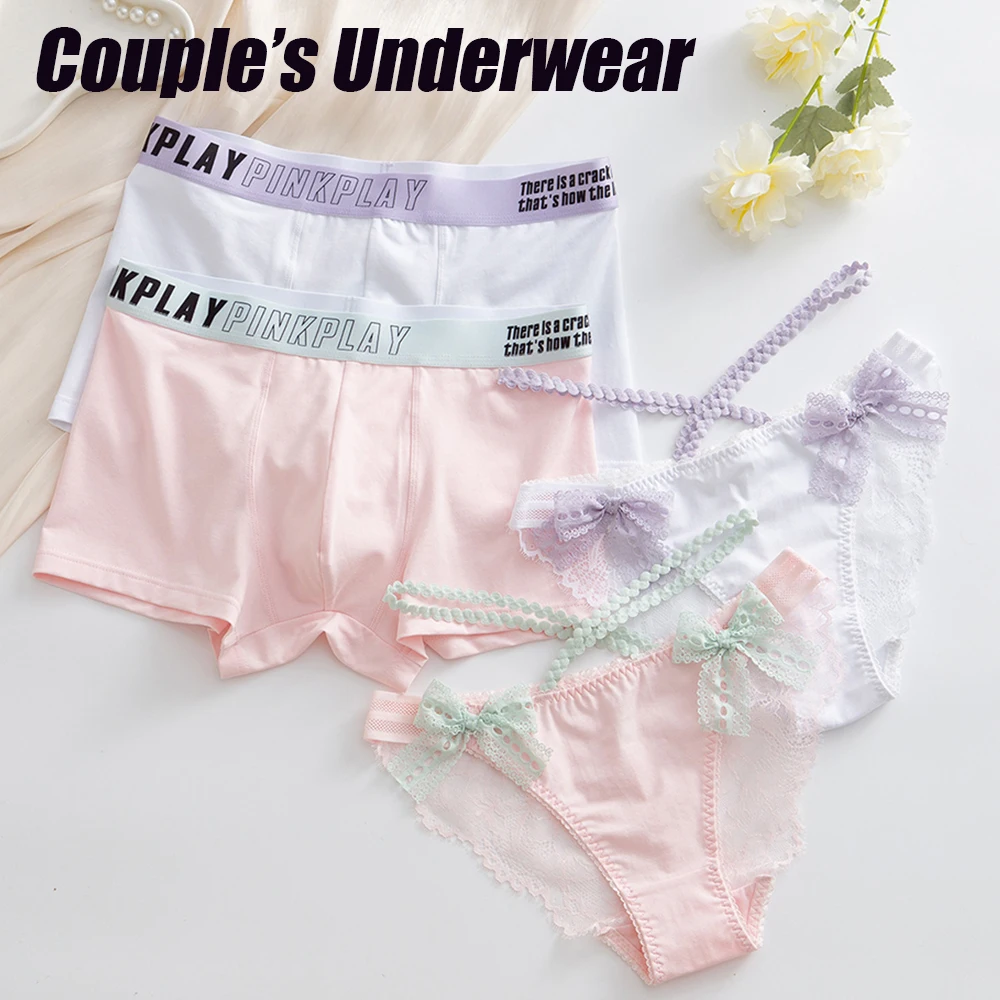 Cute Couple Panties Underwear Bow Knot Couple Underwear Male Boxers Female Briefs Sexy Lolita Panties Lovers Underpant Lingerie