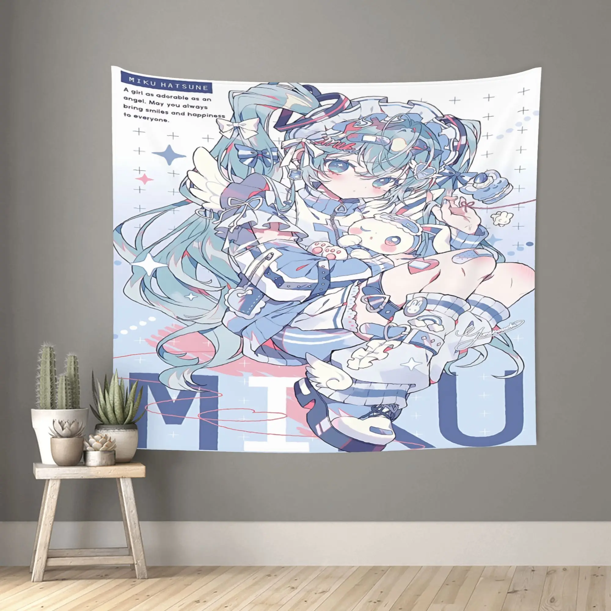 Hatsune Miku Customized Cutecore Tapestry  Wall Hanging Blanket Tapestry Home Decor Items Wall Decorations