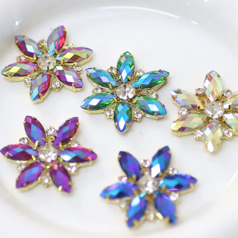 Flower Shape Sew on Rhinestone Applique Colorful for DIY Shoes Dance Dress Fake Collors Decoration