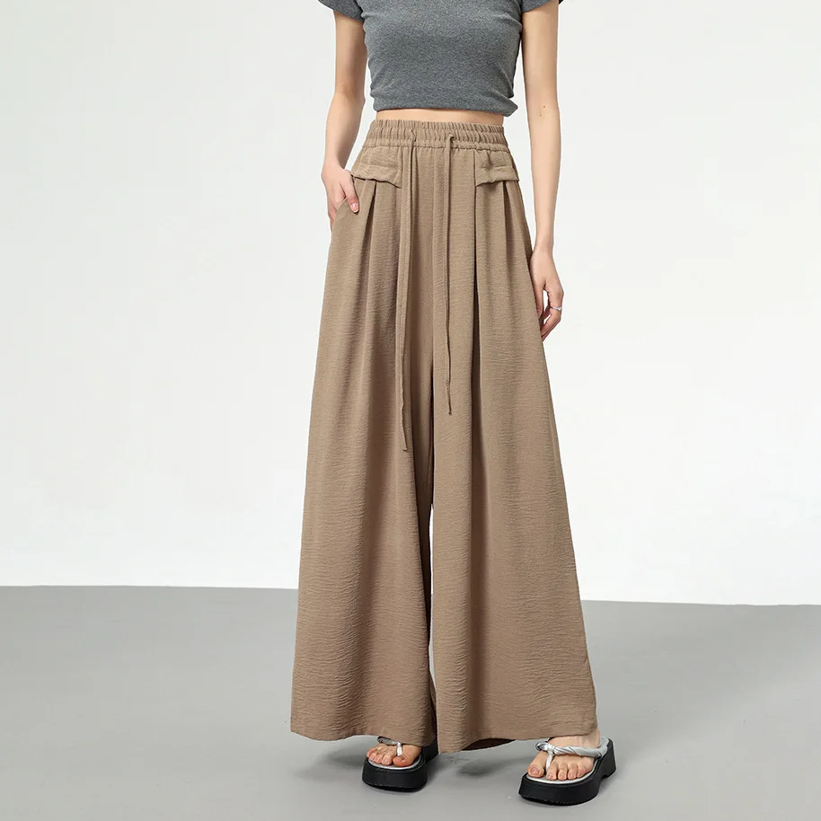 High Waist Ice Silk Wide Leg Pants Women's Summer New Lazy Sembach Casual Pants Skirt Trendy Polyester Fiber Straight Tube