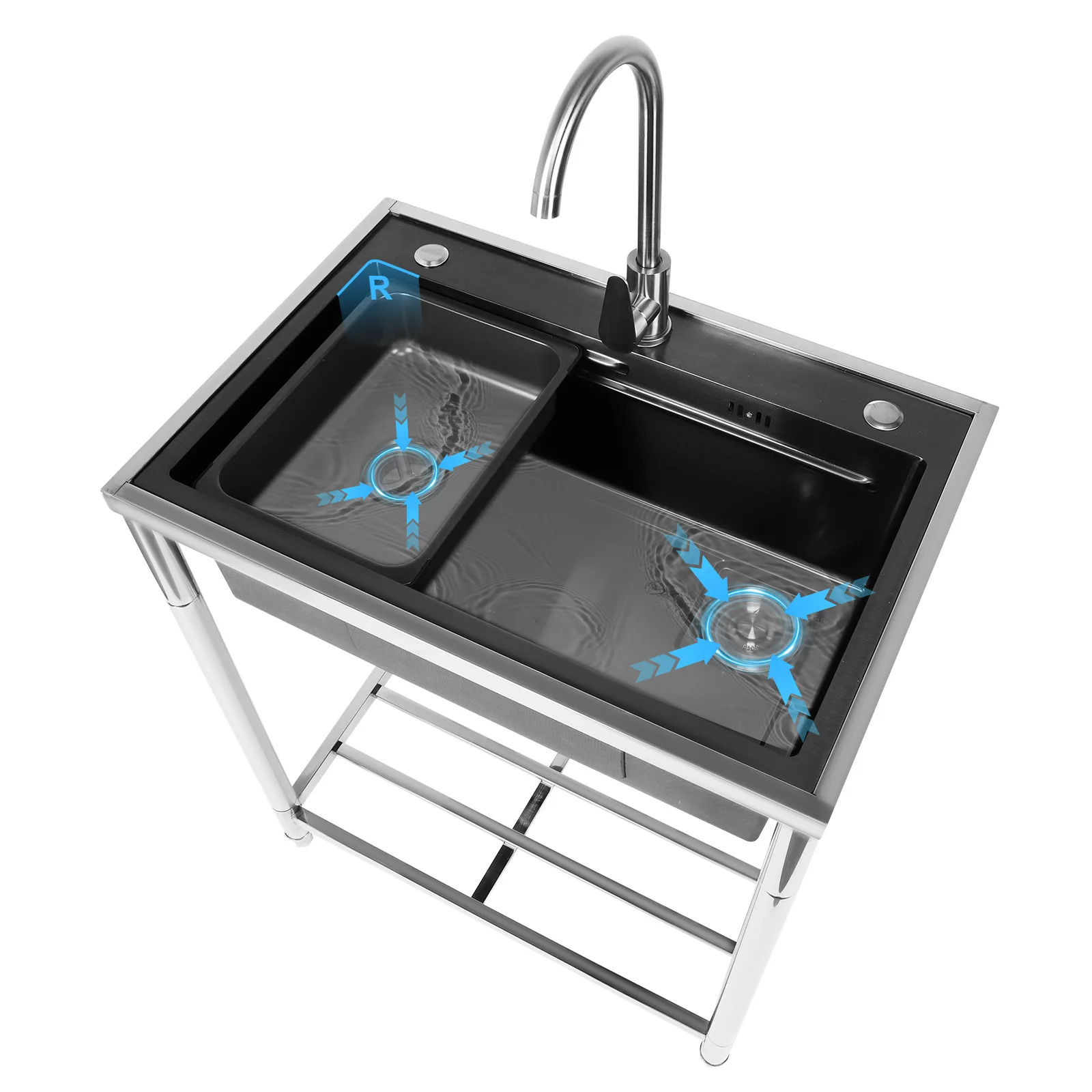 

Stainless Steel Utility Sink Adjustable Stand Multifunctional Sink Rust Proof Single Bowl Sink Set with Cold & Hot Water Faucet