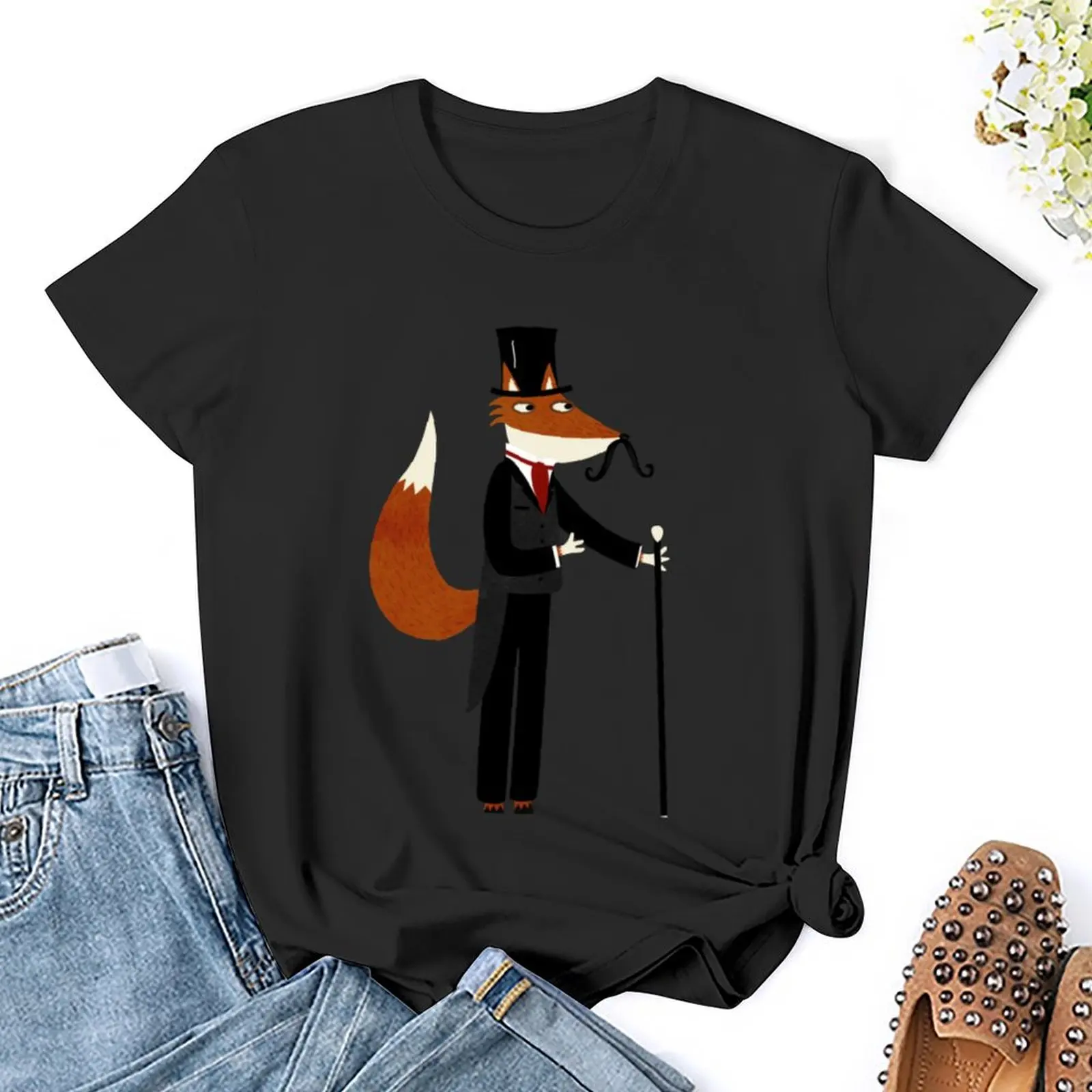 Gentleman Fox Takes a Stroll T-Shirt cute tops tops oversized t shirts for Women