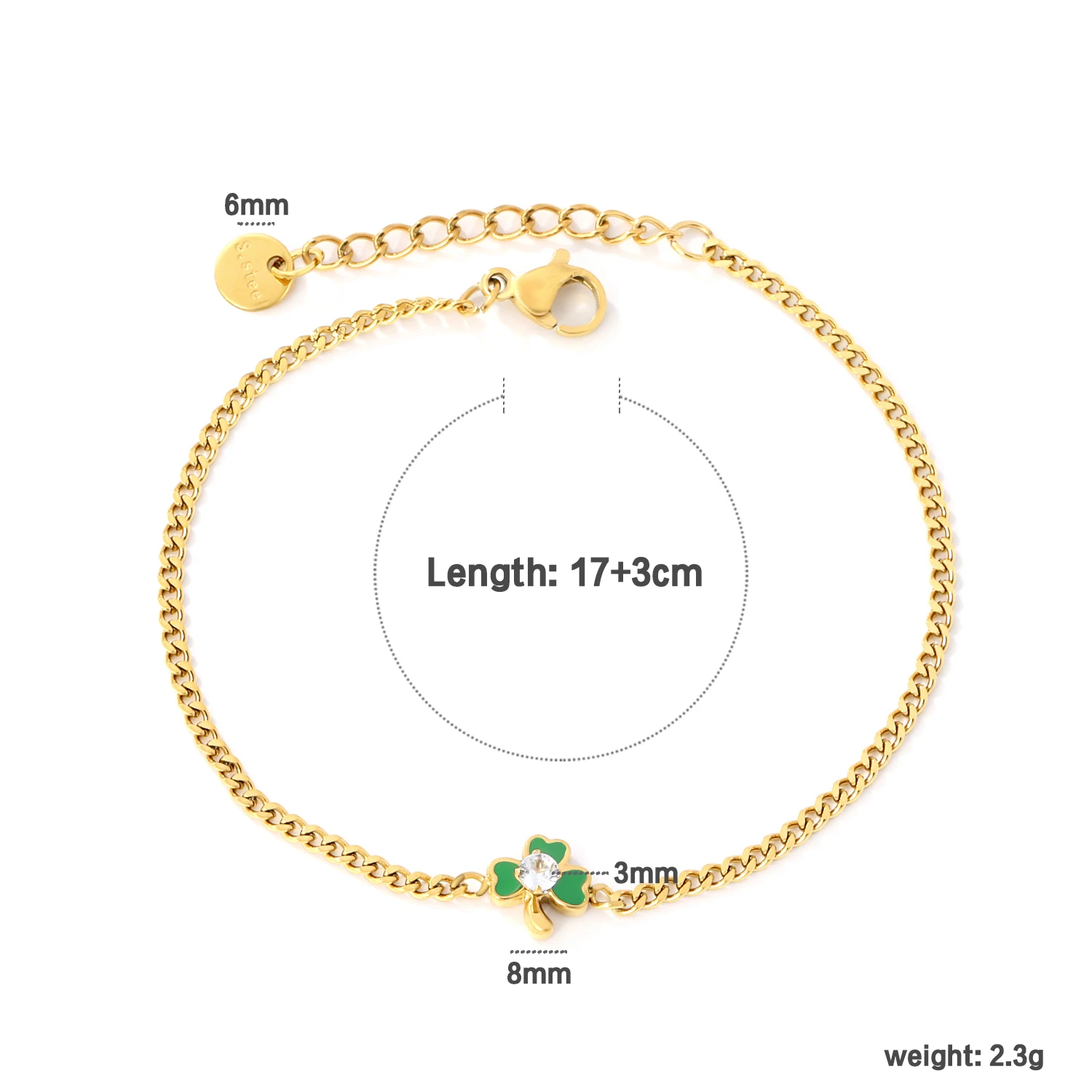 LUXUKISSKIDS Stainless Steel Gold Plated Lucky Plant Leaf Green Charm Bracelets Simply Link Chain Wrist Jewelry Blessing Gifts