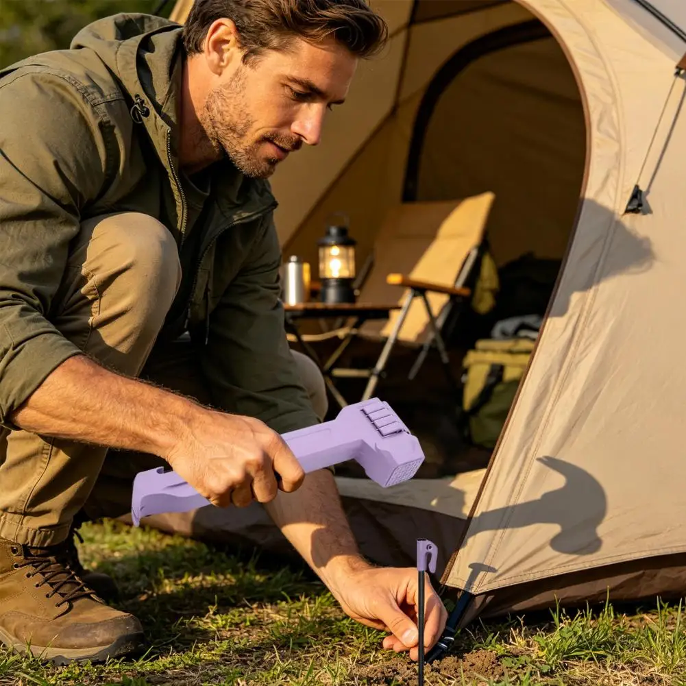 Durable Camping Hammer with 8 Tent Stakes, Heavy Duty Pegs Mallet with Nail Puller & Bottle Opener for Outdoor Hiking