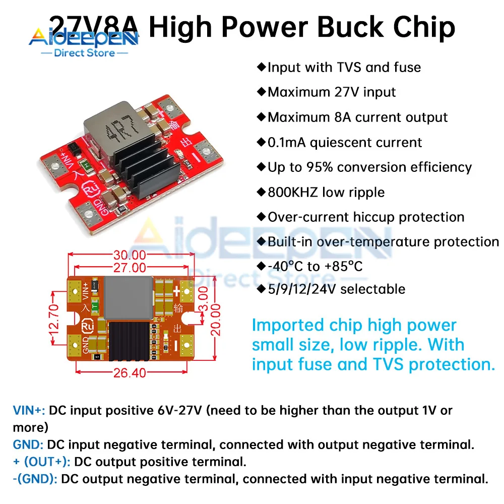 High-power Mini Step-down Power Supply Module DC-DC 27V To 5V 12V 8A Model Airplane Voltage Reduction Module Buck Converter