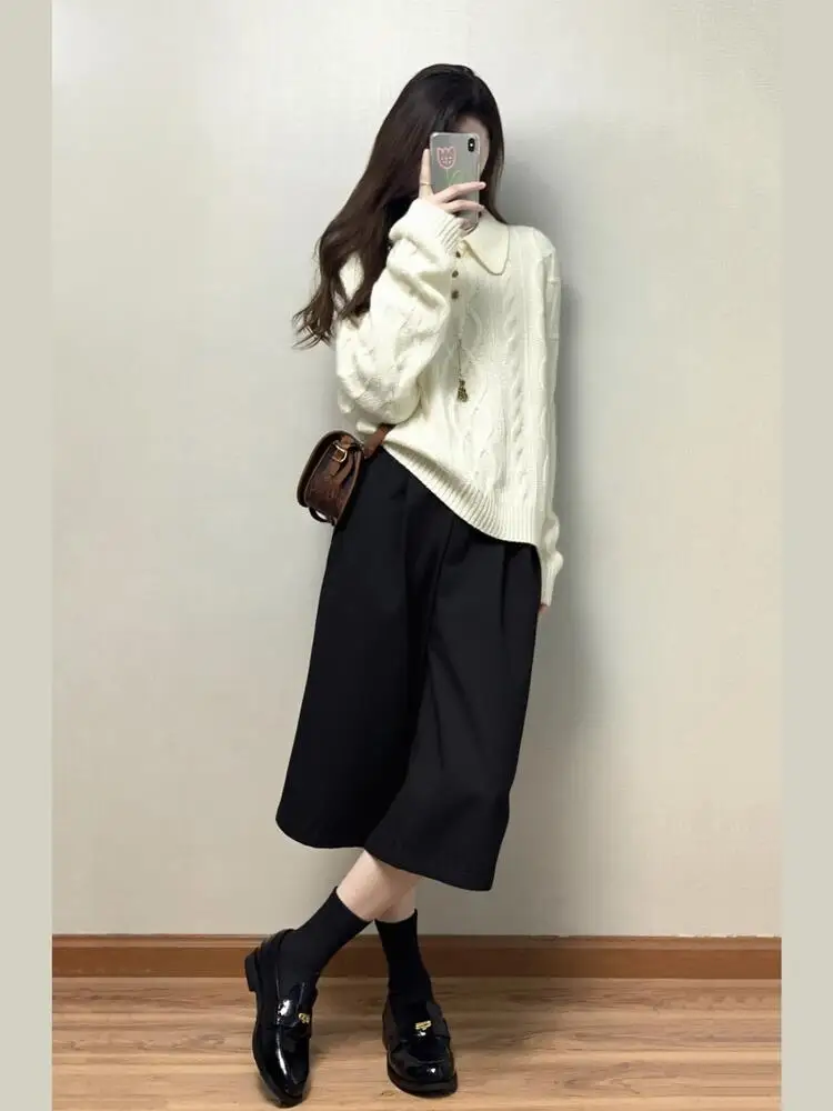 Maglione lavorato a maglia da donna Autunno Inverno Nuovo Sle Casual Versatile Colletto rovesciato Maglieria twist Confortevole Medio morbido