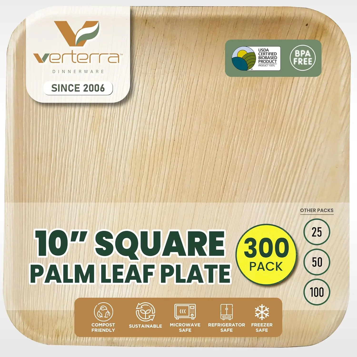 

Palm leaf plates - 10 inch square, 300 pack – Like Bamboo plates, Disposable