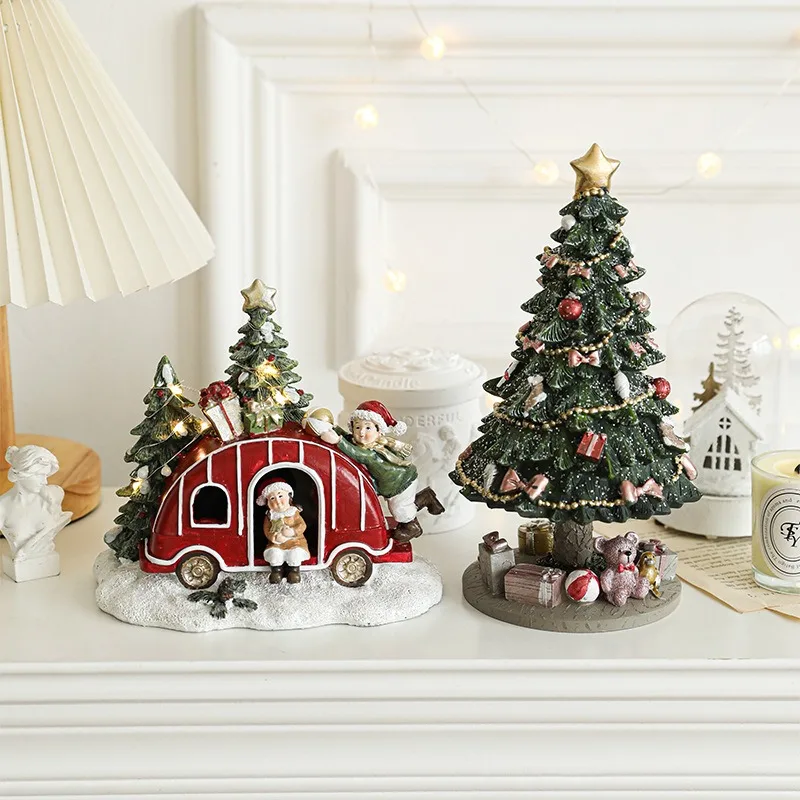Mini Resin Christmas Tree Ornament Desktop Decor Creative Display Prop For Dollhouse Window Scene Layout