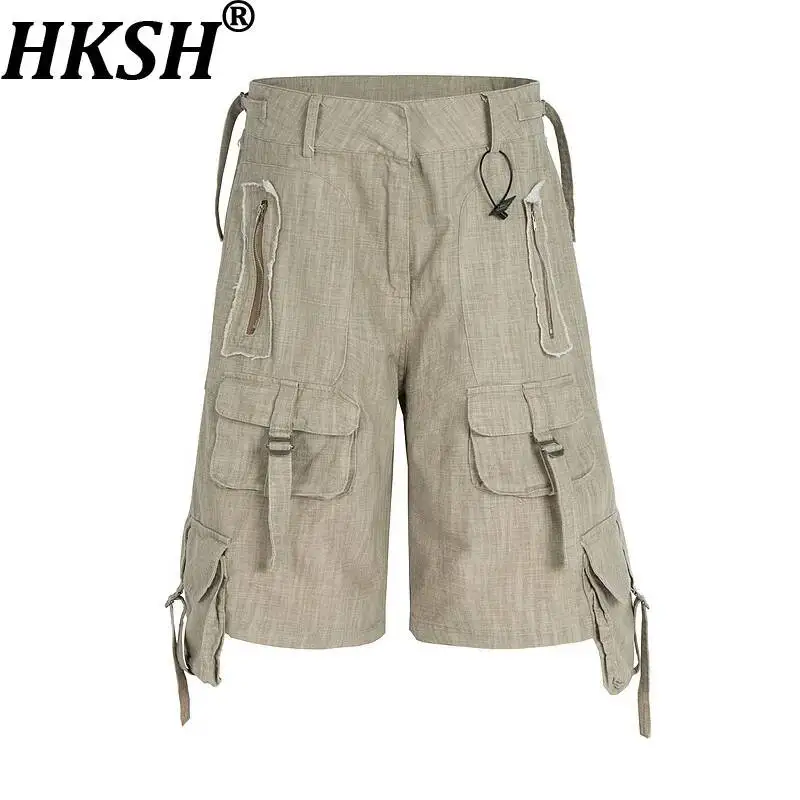 HKSH Spring Summer New Men Tide Chic Ins Capris High Street  Safari Style Pocket Shorts Fashion Vintage Women Vibe Pants HK24621