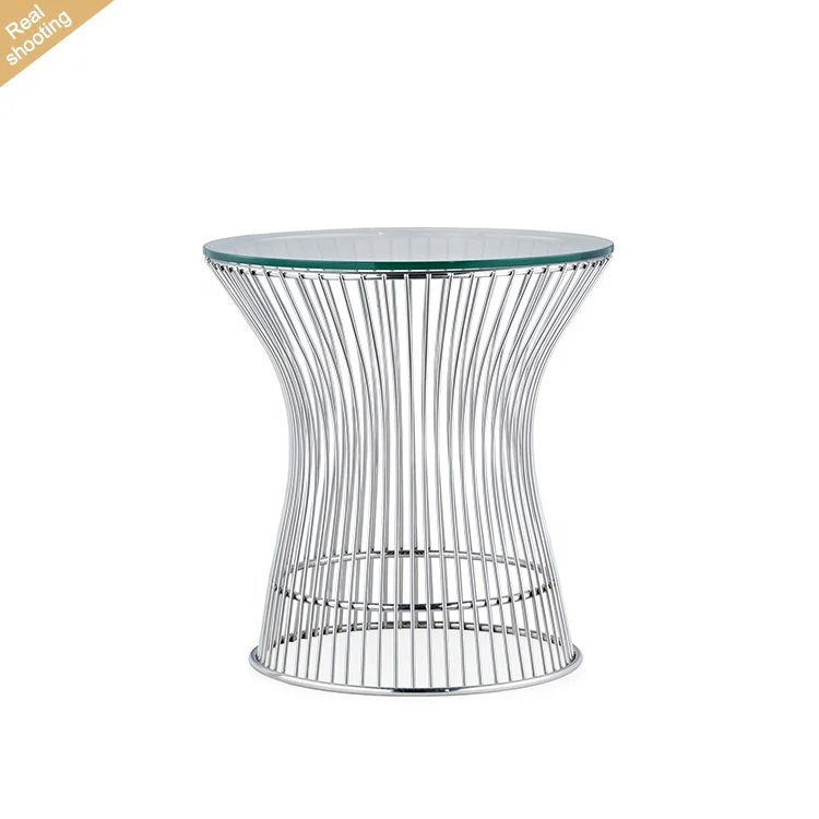 

Modern Stylish Solid Wire Stainless Steel Tempered Glass Sofa Side Table Coffee Table for Living Room