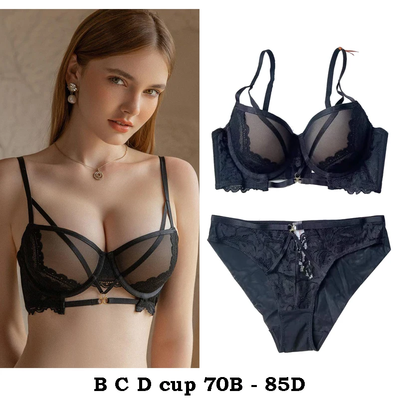 

high quality sexy women bras and brief set push up B C D cup lace comfortable wire summer lingerie underwear green orange black