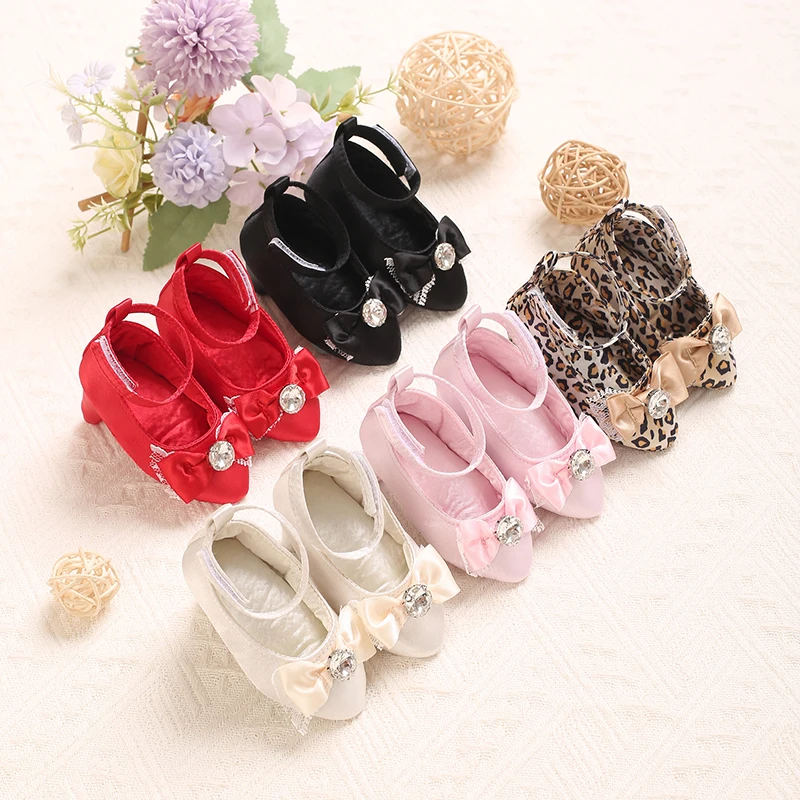 New Newborn Baby Girl Temperament Pointed Bow Princess Shoes Birthday Party Shoes Photos Props Shoes Inner Length 9-10 CM