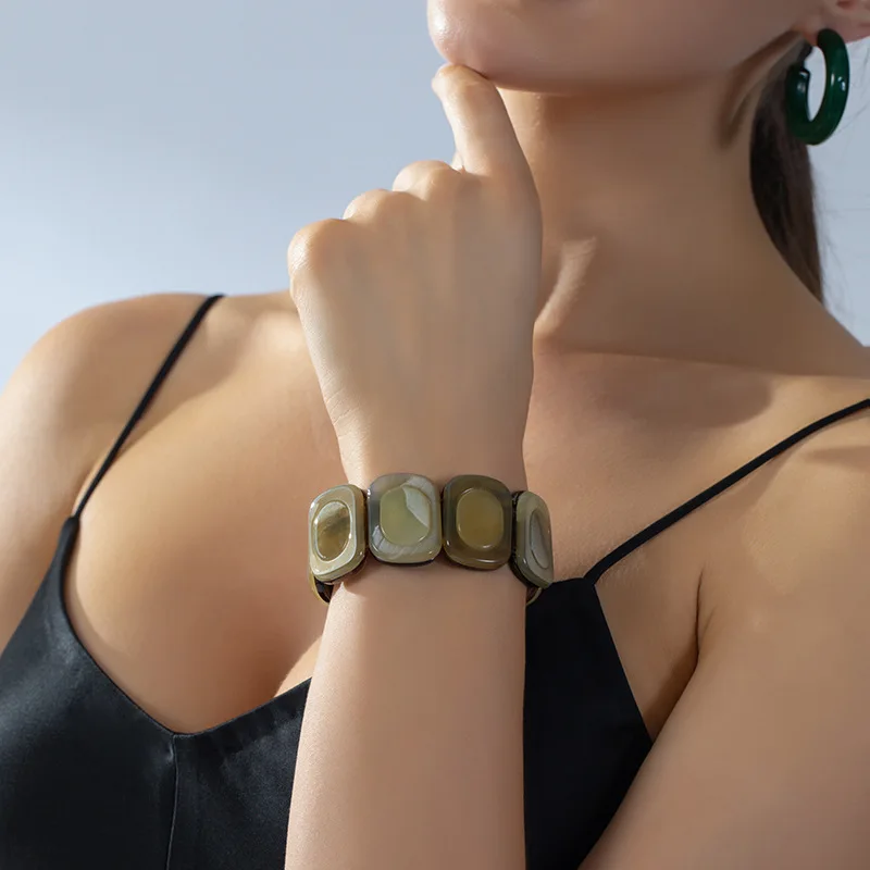 DIY accessories European and American cross-border leopard print square acrylic bracelet, geometric light luxury high-end bracel