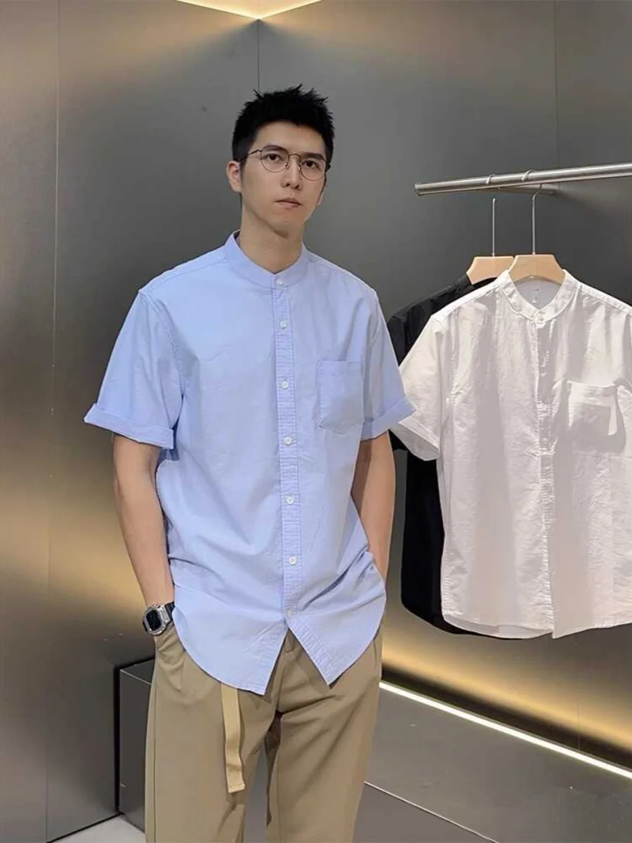 

Summer New Sle Simple Stand Collar irt Casual White Henry Collar Top Breathable Stand Fit Youth Faion ort Sve