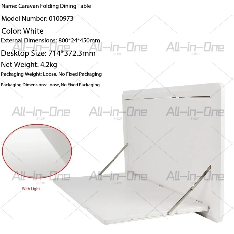RV Out Folding Table White/Black Trailer-mounted External Dining Table Exterior Side-mounted Folding Motorhome Camping Table