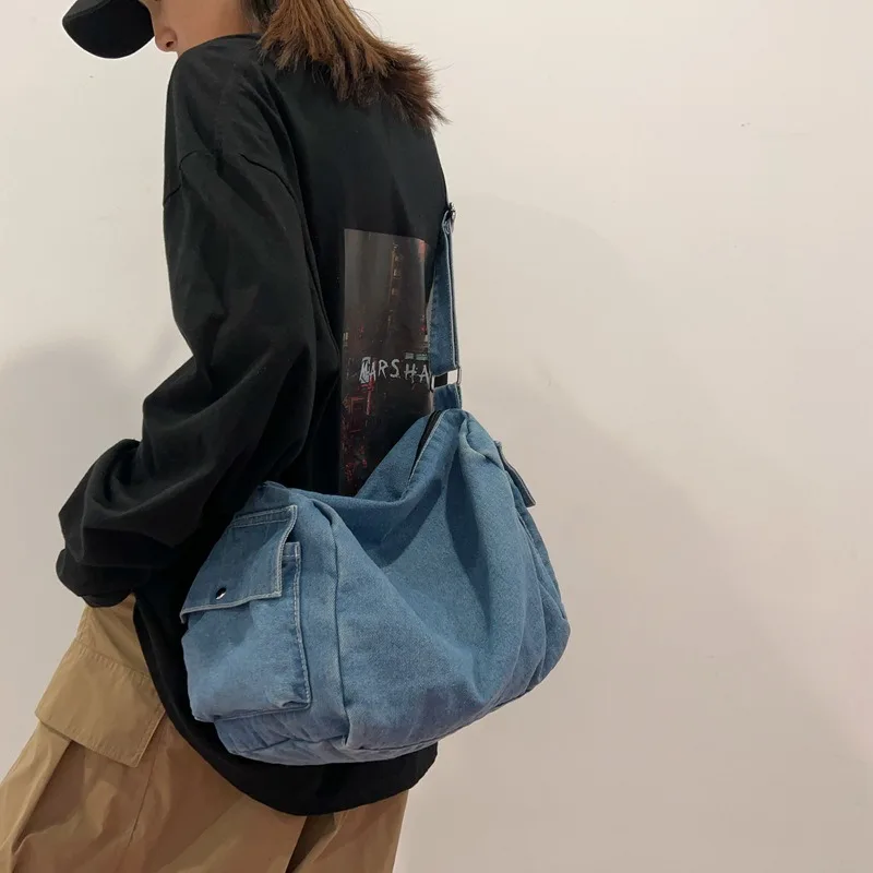 

Shoulder Bag New Denim Messenger Crossbody Korean Style Casual Fashion Unisex Large Capacity Storage Trendy Simple All-Match