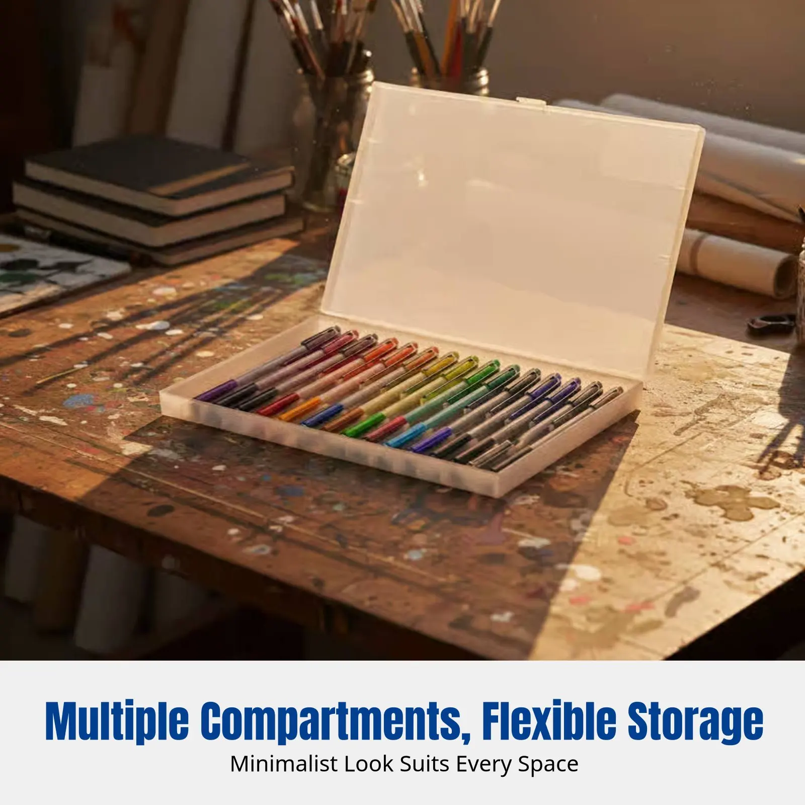 Transparent Pen Case, Multi-Compartment Pen Organizer, Display Rack, Stationery Storage for Office and Study