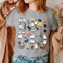 Kawaii Bunny Summer Women's T-shirt Types of Rabbits Print Tops Short-sleeved Casual Ladies Tees O-neck Personality Clothes