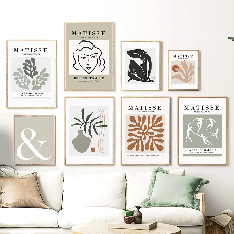 Henri Matisse Woman Face Body Abstract Vintage Posters Canvas Painting Vase Leaf Coral Wall Art Print Picture Living Room Dec