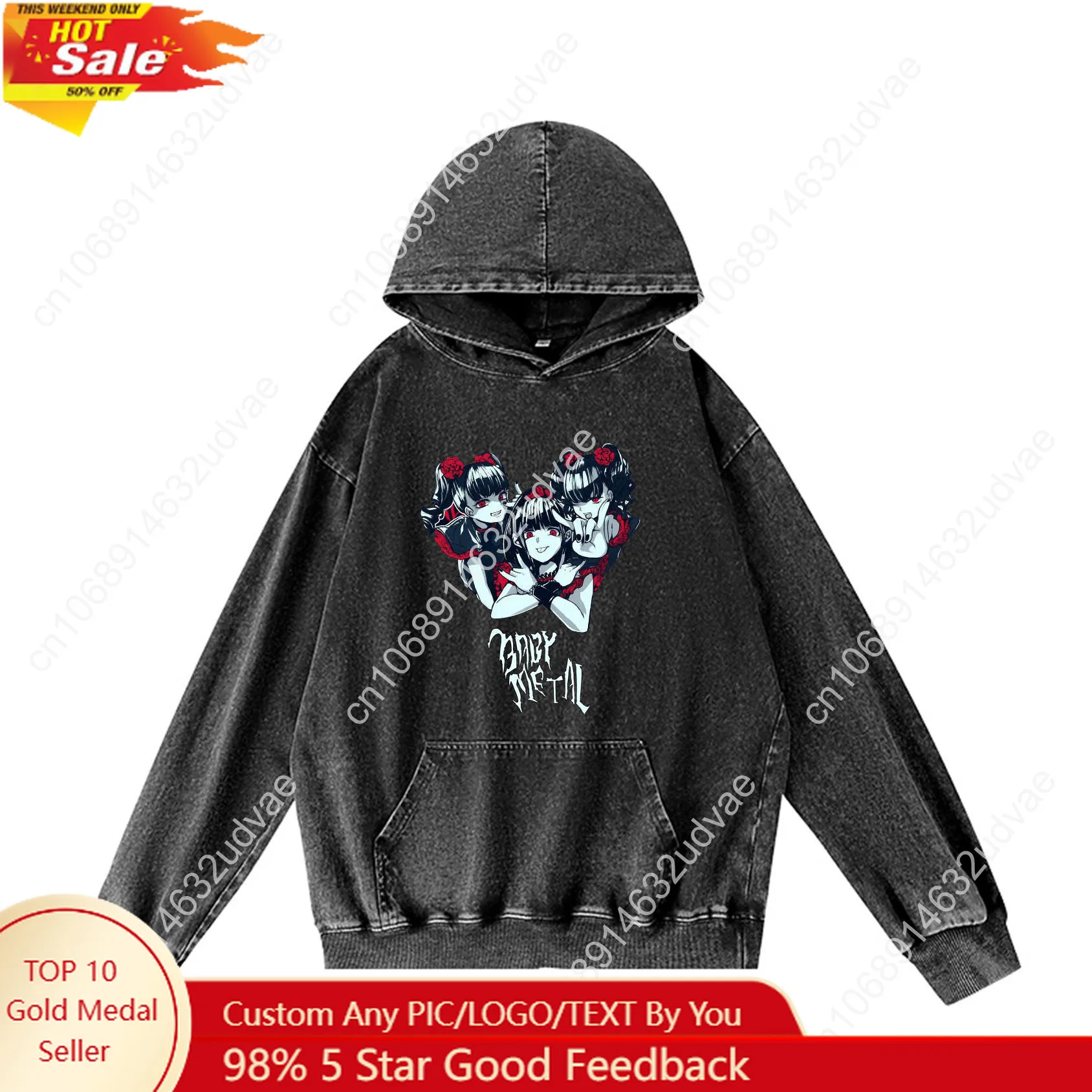 

Babymetal Japan Band Hoodies Retro Hooded Sweatshirt Man Woman Vintage Pullover Hip-hop Rock Sweat Shirt with Pocket Custom Tops