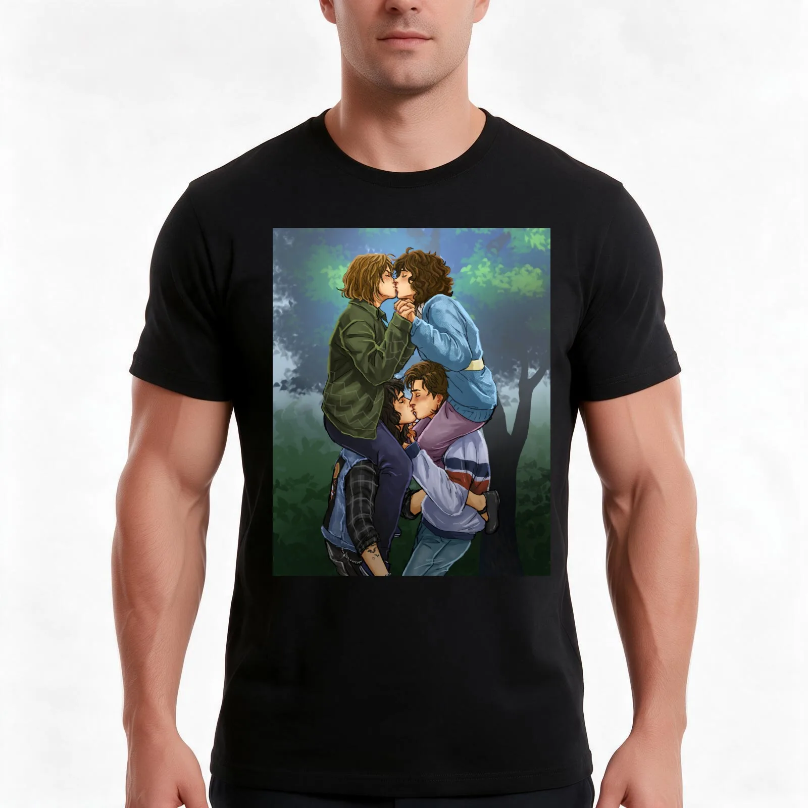 Fruity Four double kiss T-Shirt Summer Casual Cotton Tee Oversized Streetwear Tops Vintage Graphic Print Unisex Men Women