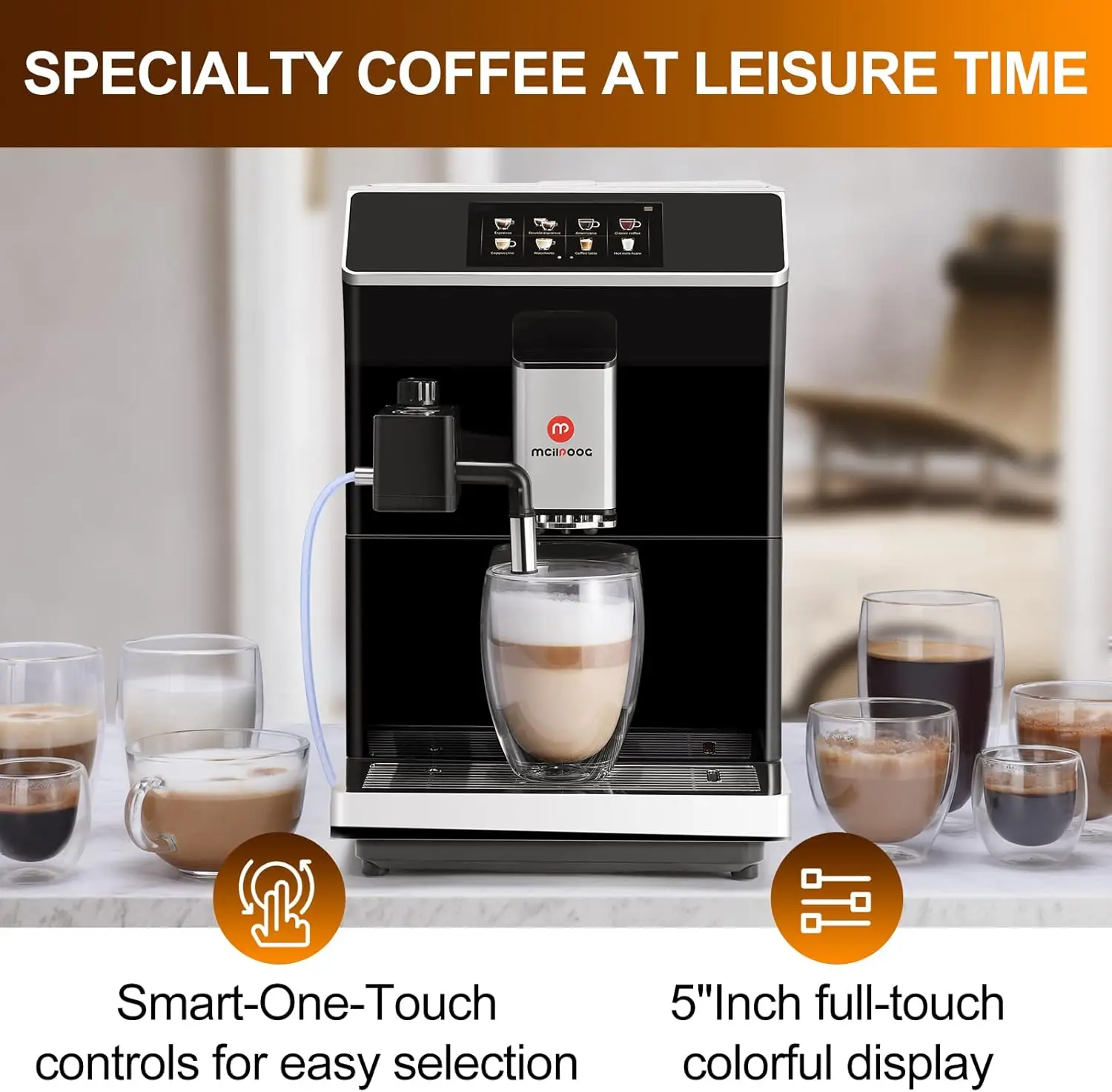 Espresso Coffee Machine With Smart Touch Screen For Brewing 16 Coffee Drinks