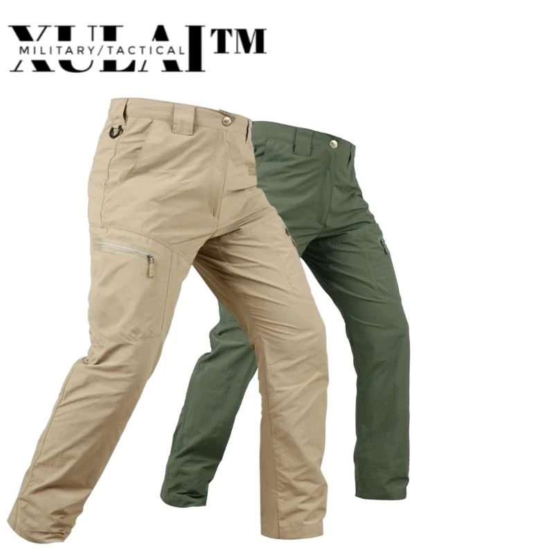 Ribstop Trousers Elastic Waistband Zipper Placket Durable 4 Cargo Pockets Pants For Men