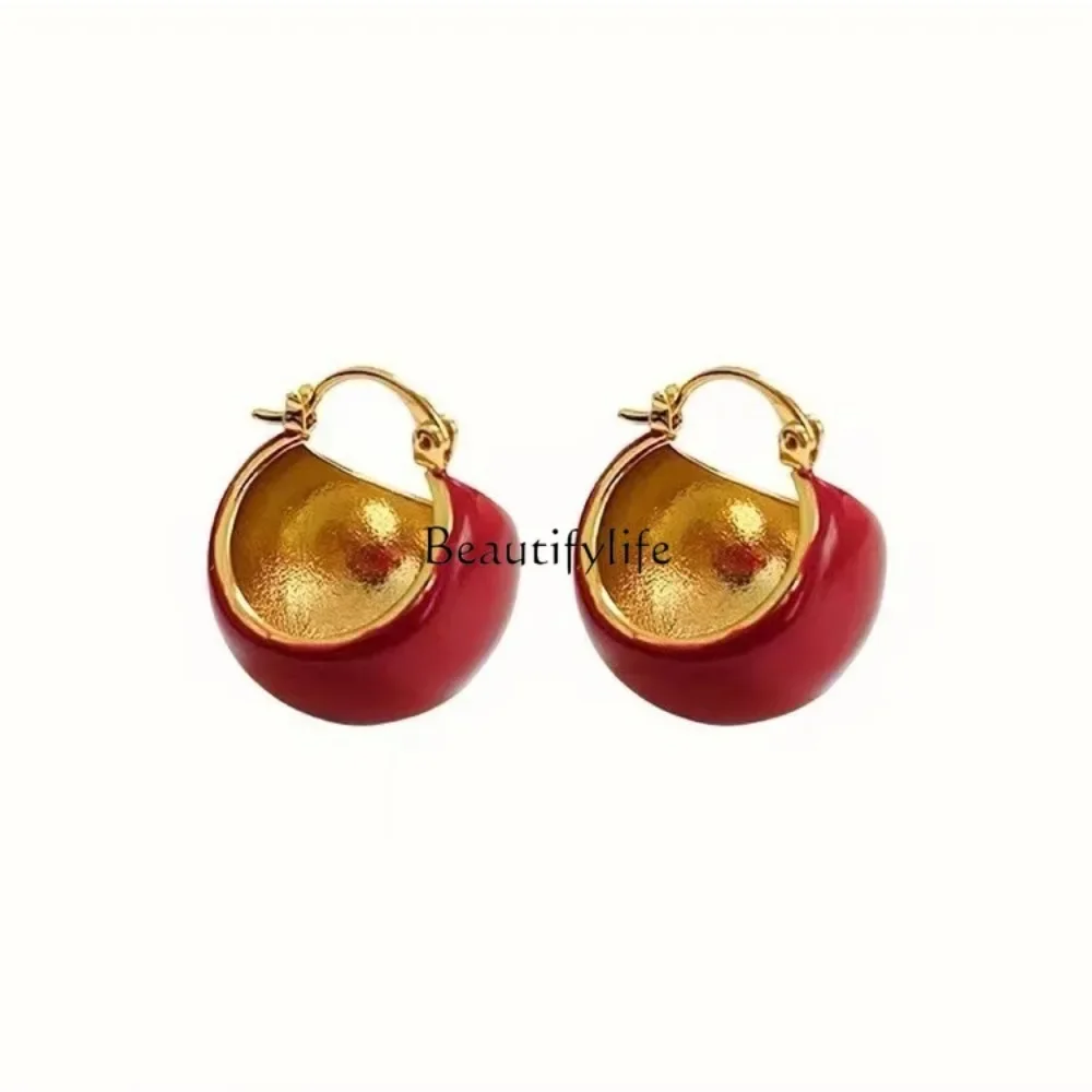 

Retro enamel green earrings women's light luxury niche high-end ear buckles retro temperament