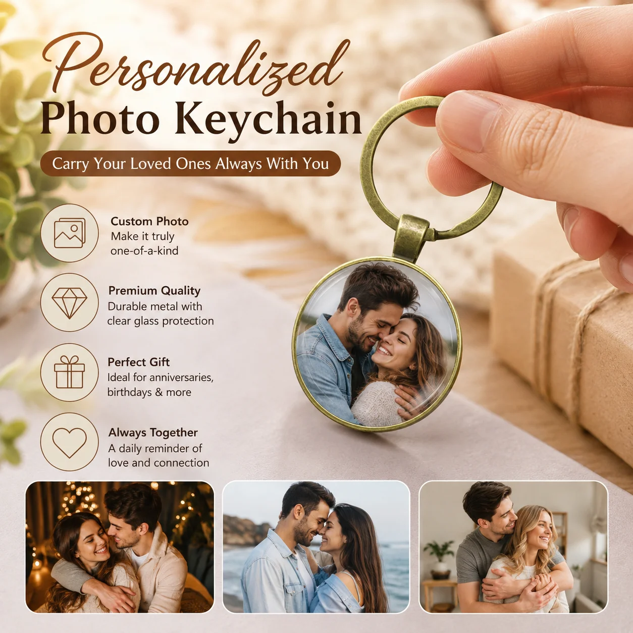 Custom Photo Keychain Personalized Couple Keychain Long Distance Relationship Gift with Picture for Anniversary Birthday Lovers