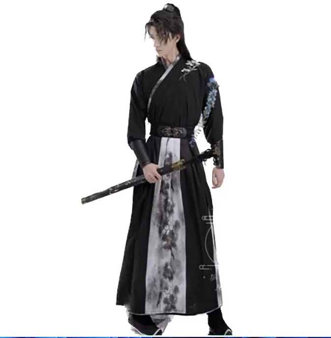 플러스 사이즈 3XL Hanfu 남자 고대 중국 Hanfu 세트 남성 코스프레 의상 여름 파티 Hanfu Black Outfit For Men Large Size 2XL XL