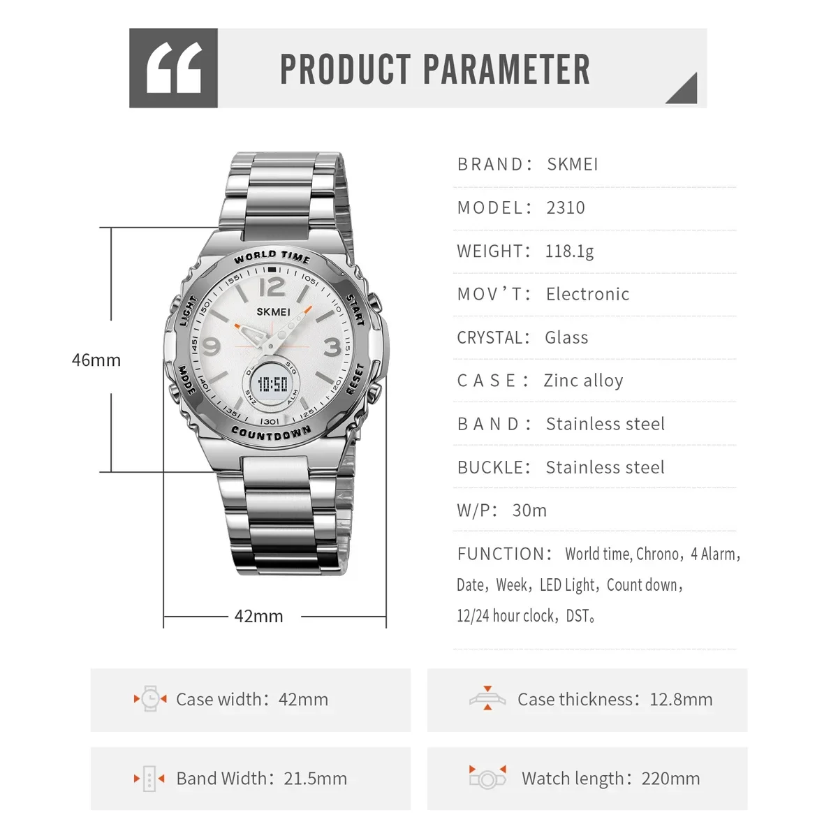 SKMEI 2310, роскошные мужские часы с механизмом, Reloj Hombre, водонепроницаемые электронные часы, мужские цифровые наручные часы из нержавеющей стали