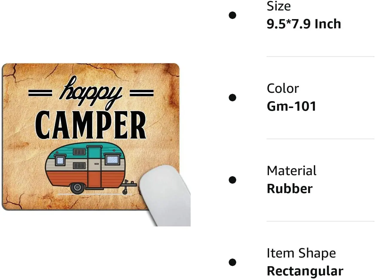 Happy Camper Mouse Pad Non-Slip Rubber Gaming Mousepad Rectangle Mouse Pads for Computers Laptop Computer Desk Accessories