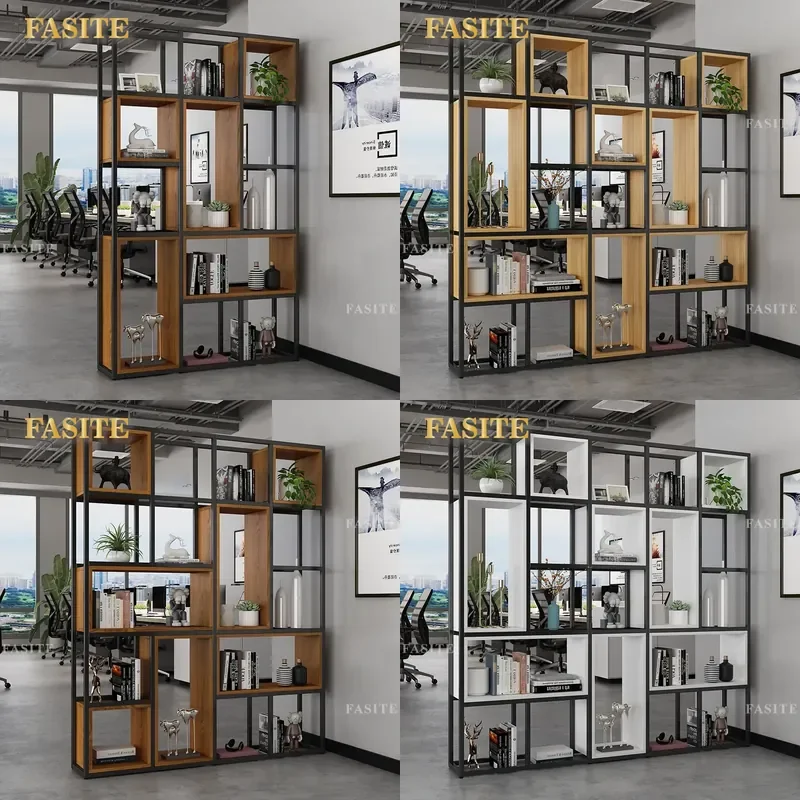 For Office Wrought Iron Screen Partition Shelf Industrial Style Floor Bookshelf Hall Entrance Flower Stand Image Wall Storage