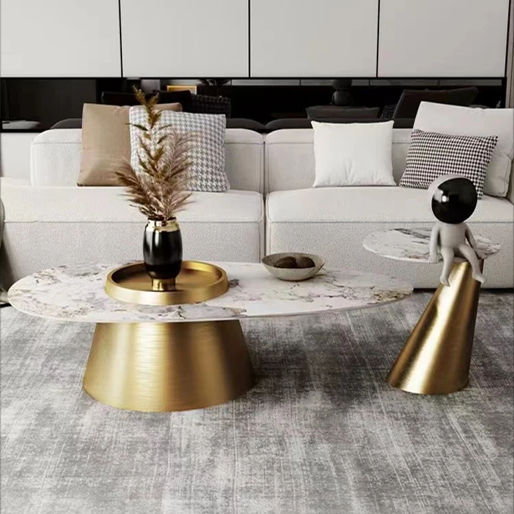#Current Popular Fancy Stylish Home Decorative Oval Shape Gold Stainless Steel Table Restaurant Center Dining Table