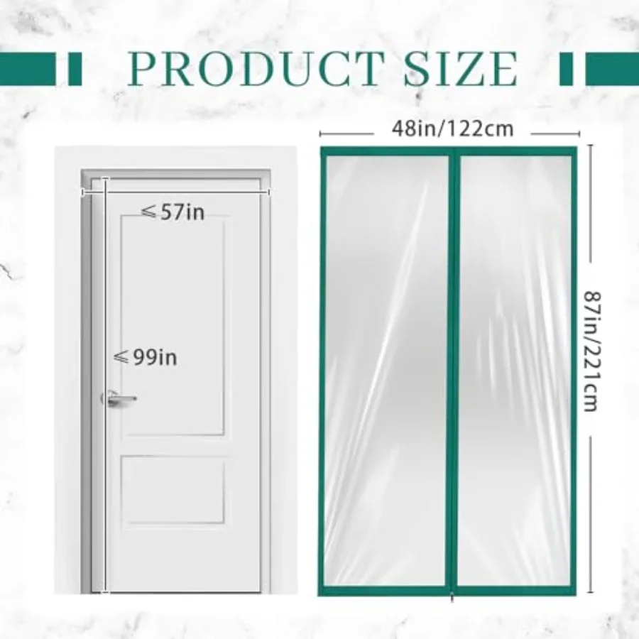 Zipper 48 x 87 Inch Dust Barrier Kit Green Edged Temporary Construction Door Barrier 4 x 7.25 ft Reusable Plastic Curtain Cover