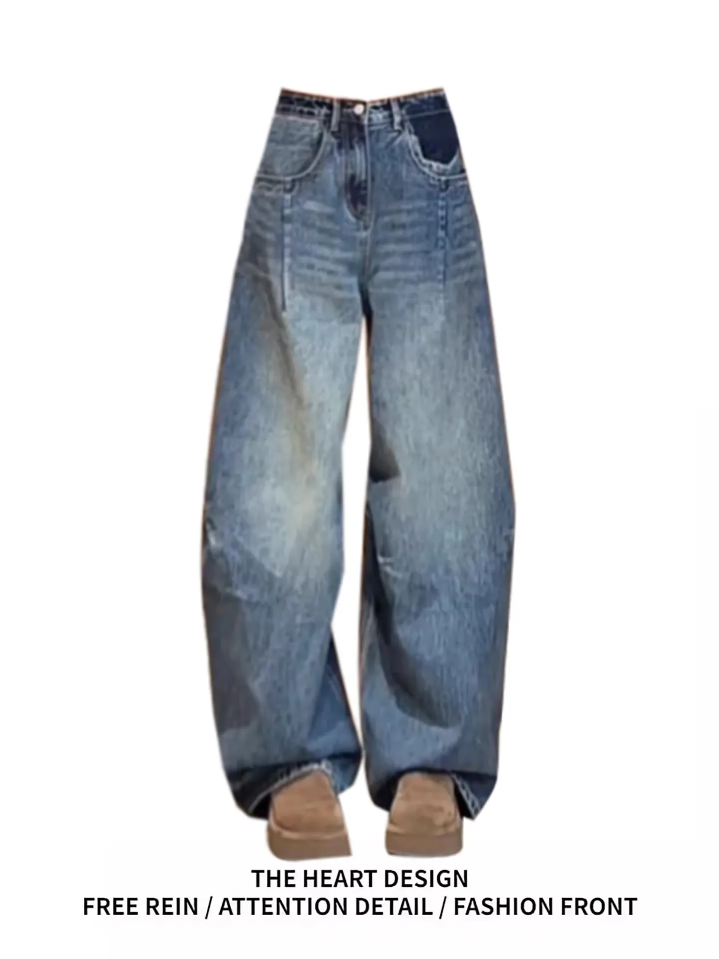 アメリカンレトロブルーワイドレッグデニムジーンズレディースルーズドレープスリムストレートナイフパンツハイウエストソフトウェイドカジュアルジーンズ