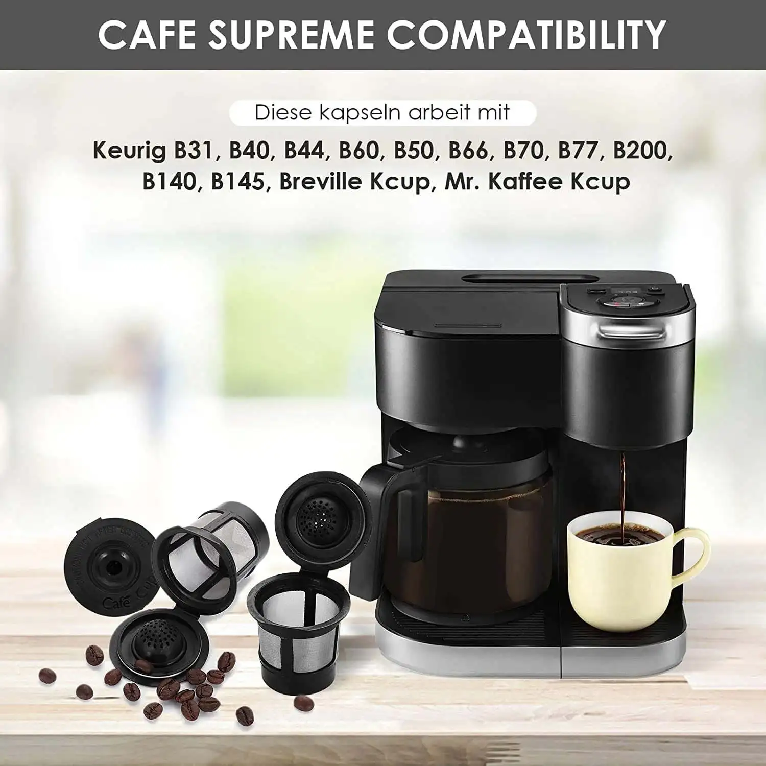 Reusable Coffee Pods, Refillable K-Cup, Single Serve Brew Basket with Spoon& Brush, 3 Capsule Coffee, 51-100ML Capacity, - view 2