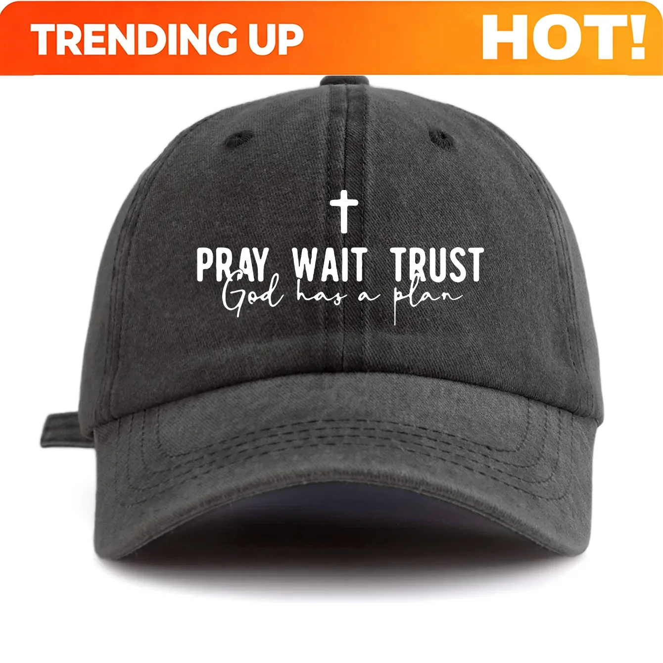 Customization 1pc Pray Wait Trust Print Washed Baseball Cap For Adults, Minimalist Retro Style Casual Soft Adjustable Dad Hat, P