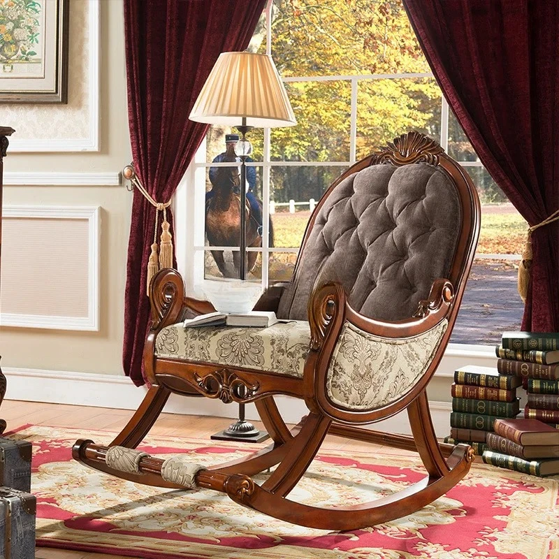 

Европейское кресло-качалка из цельного дерева, диван с откидной спинкой из американской ткани, кресло для повседневного сна