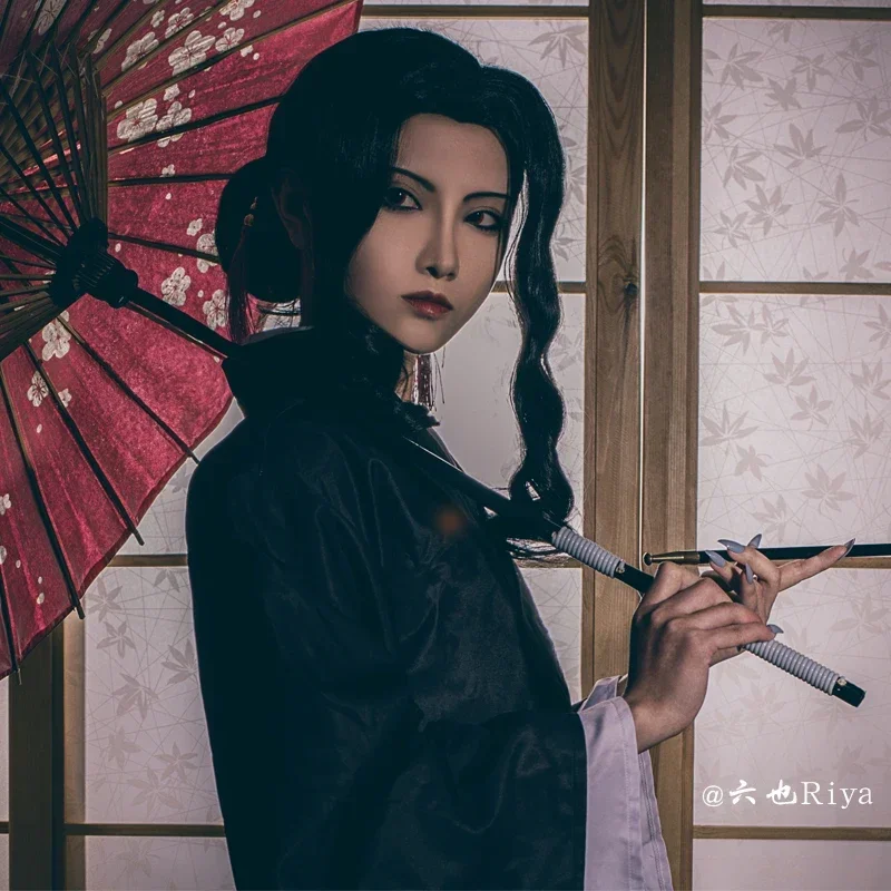 Kimetsu No Yaiba 키부츠지 무잔 코스프레 가발, 흑인 여성 곱슬 머리 장식, 내열성 합성 헤어 가발, 할로윈 코스튬