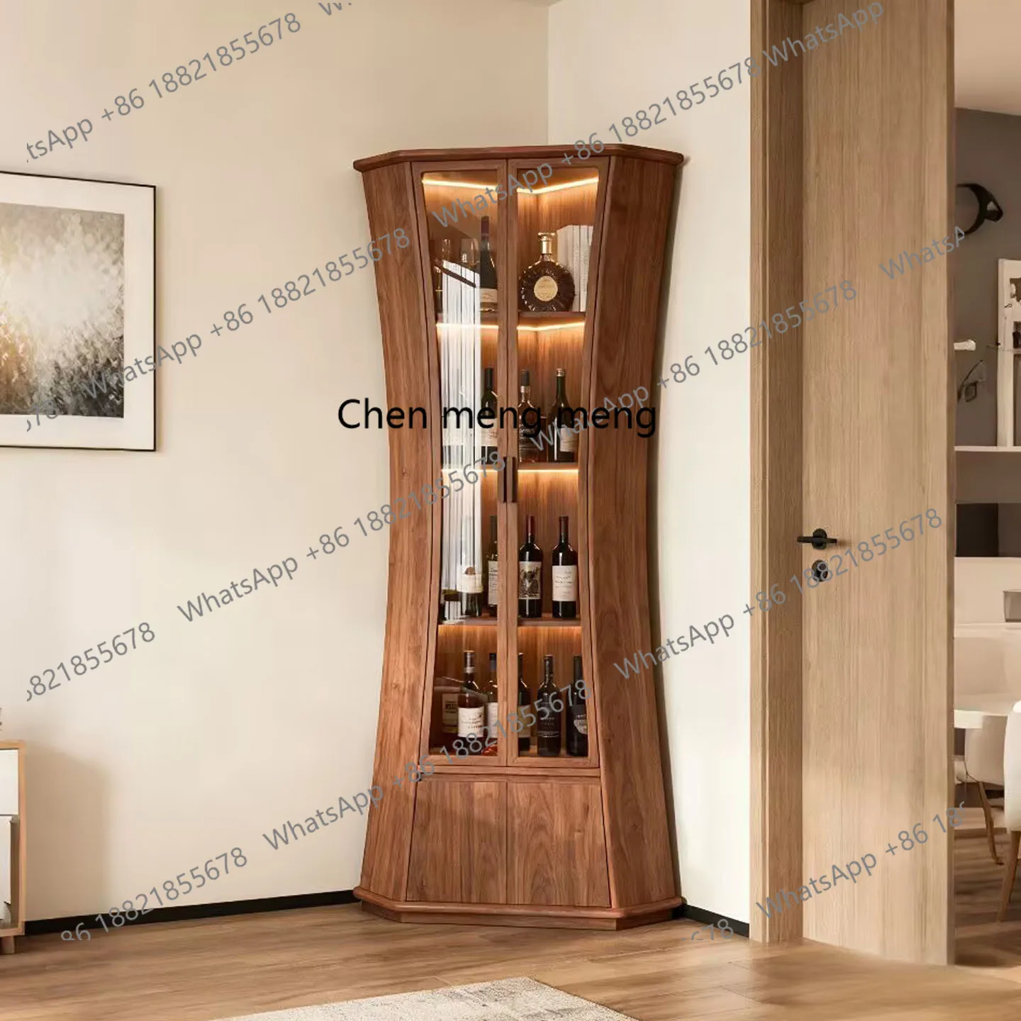 

New Chinese style North American black walnut glass display solid wood storage cabinet