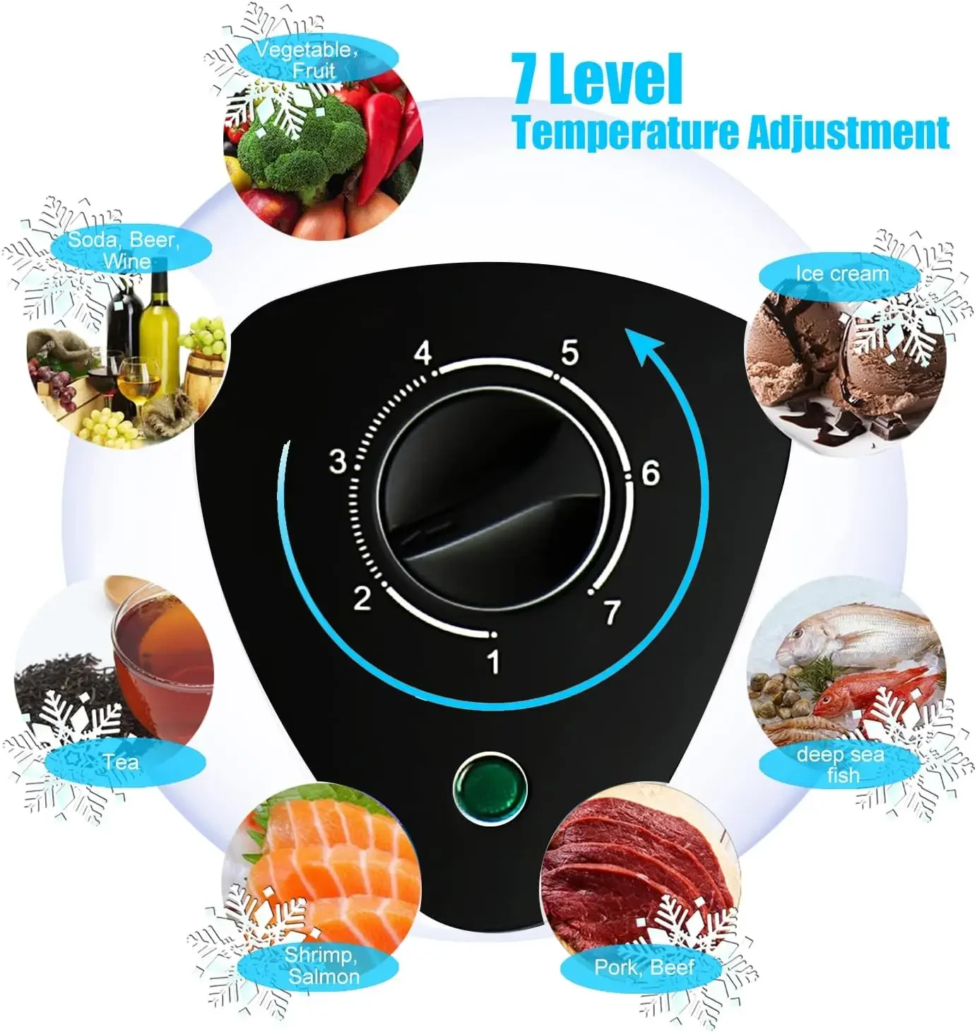 فريزر 5.0 قدم مكعب، فريزر عميق صغير، فريزر صغير بباب علوي أسود مع سلة قابلة للإزالة، ضوضاء منخفضة، 7 درجة حرارة قابلة للتعديل و