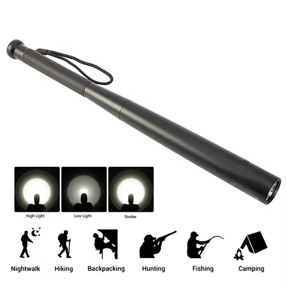 Wasserdichter Selbstverteidigungs-Taschenlampen-Stick, LED-Baseballschläger, Taschenlampe aus Aluminiumlegierung für die Selbstverteidigung im Notfall, Anti-Riot-Ausrüstung