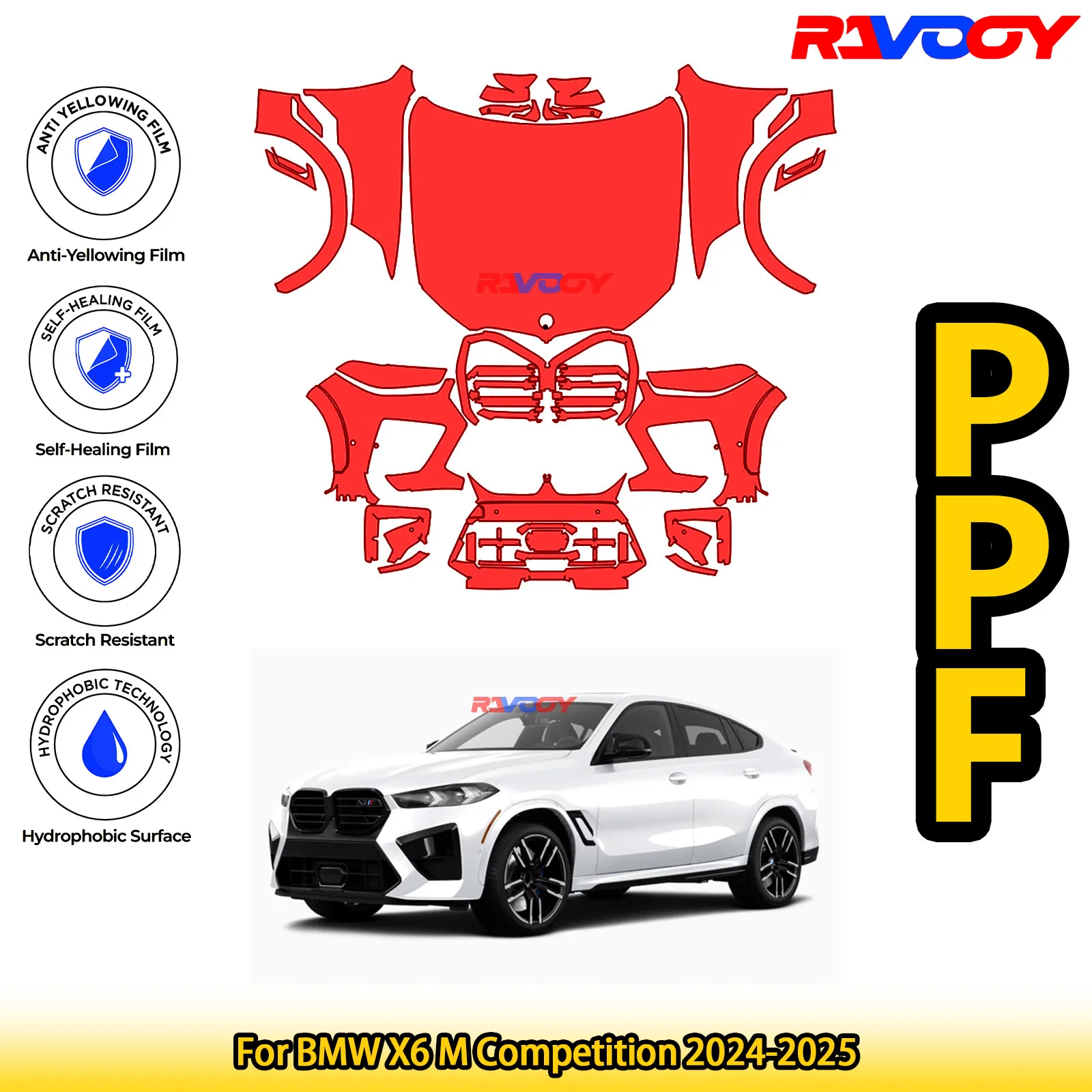 

For BMW X6 M Competition 2024-2025 Glossy Matte Black Precut front PPF Kit Paint Protection Film