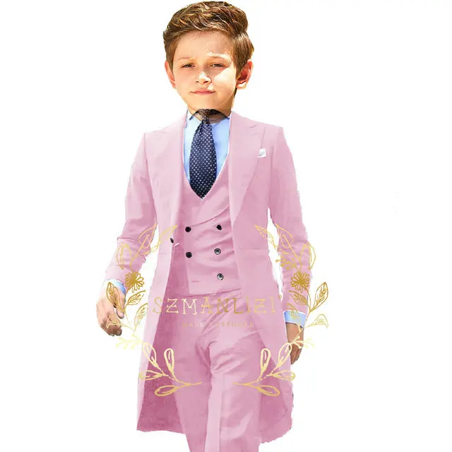 Handsome Beige Boy Suit 3 Piece Tailcoat Blazer Vest Pants Set Kids Wedding Party Tuxedo Child Prom Dress Costume 3-16 years old