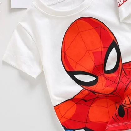 Camiseta infantil de manga curta super-herói fantasia de homem-aranha, anime, tops de desenhos animados, roupas de algodão, meninos, bebê, criança, novo, verão